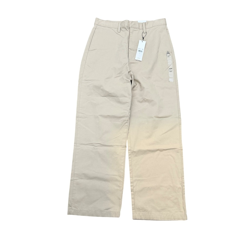 NWT Calvin Klein Cropped Chino Khakis Wide Straight Leg Pants Beige Tan Size 32